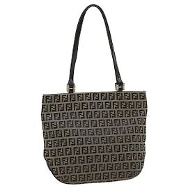 FENDI Zucchino Canvas Tote Bag Navy Auth bs1334 Navy blue