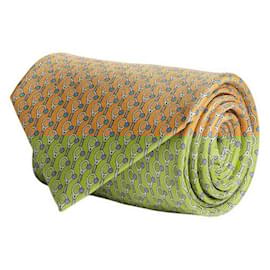 Salvatore Ferragamo-Tennis-Print Silk Necktie-Yellow