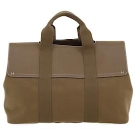 Hermès-HERMES Valparaiso GM Hand Bag Canvas Leather Brown Auth 29921a-Brown