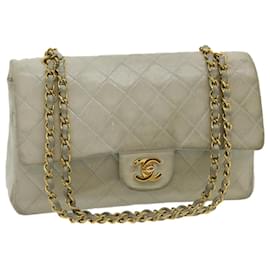 Chanel-CHANEL Classic Matelasse 25 Double Chain Flap Shoulder Bag Lamb Skin Auth 29961A-Golden,Light blue