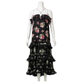 Zimmermann-Honour Tiered Floral-Print Silk-Habutai Midi Dress-Black
