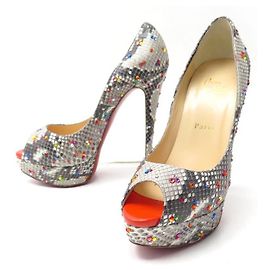 SAPATOS CHRISTIAN LOUBOUTIN LADY PEEP MOONLIGHT 39.5 Sapatos Python Prata