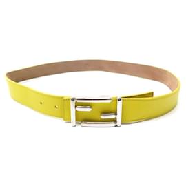 Fendi-FENDI BELT MONOGRAM BUCKLE 85 CM YELLOW LEATHER BELT-Yellow