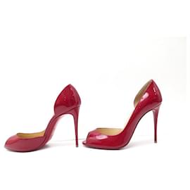 Christian Louboutin-NEUF CHAUSSURES CHRISTIAN LOUBOUTIN 38.5 ESCARPINS CUIR VERNIS ROUGE SHOES-Rouge
