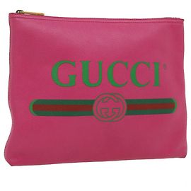 GUCCI Web Sherry Line Soho Pochette Cuir Rose Auth gt2581 Rose