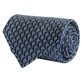 Salvatore Ferragamo-Tennis-Print Silk Necktie-Blue