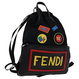 Fendi-FENDI Sac à Dos Nylon Cuir Noir Multicolore Auth ar7157A-Noir,Multicolore