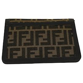 Fendi-Carteira FENDI Zucca Canvas Marrom Preto Aut.2162-Marrom,Preto