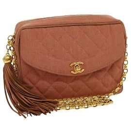 CHANEL Borsa a tracolla con catena Diana Turn Lock Lino con frange Rosa CC Auth 30153alla Rosa