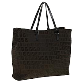 Fendi-FENDI Zucchino Canvas Hand Bag Brown Auth rd2265-Brown