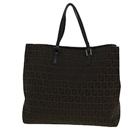 Fendi-FENDI Zucchino Canvas Hand Bag Brown Auth rd2265-Brown
