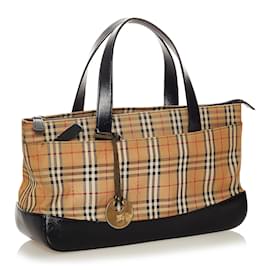 Burberry-Burberry Brown Haymarket Check Canvas Handbag-Brown,Multiple colors,Beige