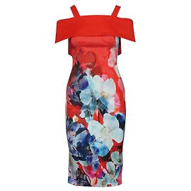Coast Elegantes Kleid mit orange/rotem Blumendruck Orange