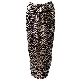 Ganni Maxi Gonna Stampa Leopard con Dettaglio Fiocco in Seta Marrone Marrone