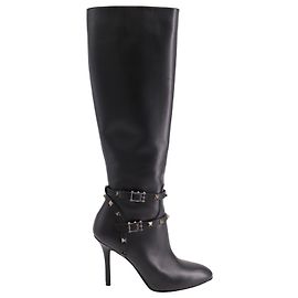 Valentino Rockstud Knee Length Boots in Black Leather Black