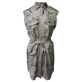 Burberry-Camicia elegante senza maniche con cintura e cintura con stampa Burberry Landmark in seta biancastra-Altro