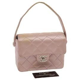 Chanel-CHANEL Matelasse Hand Bag Silk Satin Pink CC Auth 29999a-Pink