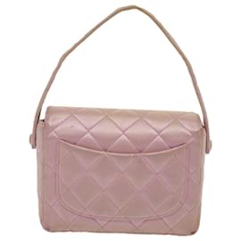 Chanel-CHANEL Matelasse Hand Bag Silk Satin Pink CC Auth 29999a-Pink