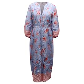 Vilshenko-Vestido de manga comprida com estampa floral Vilshenko em seda azul-Outro