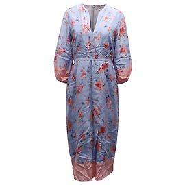 Vilshenko Blumenbedrucktes Langarmkleid aus blauer Seide Andere
