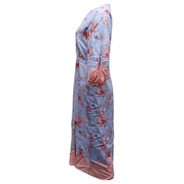 Vilshenko-Vilshenko Floral Printed Long Sleeve Dress in Blue Silk-Other