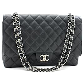 Chanel-CHANEL Grand sac à main classique chaîne sac à bandoulière rabat noir caviar-Noir