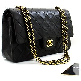 Chanel 2.55 Borsa a tracolla a catena media con patta foderata Pelle di agnello nera Nero