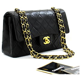 Chanel-Chanel 2.55 solapa forrada 9"Bolso de hombro con cadena Edredón de piel de cordero negro-Negro