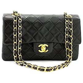Chanel-Chanel 2.55 solapa forrada 9"Bolso de hombro con cadena Edredón de piel de cordero negro-Negro