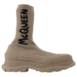 Alexander Mcqueen-Sock Boots in Beige-Brown,Beige