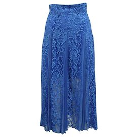 Sandro Paris – Polina – Plissierter, getäfelter Spitzen-Midirock aus blauem Polyester Blau