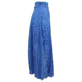 Sandro-Sandro Paris Polina Pleated Paneled Lace Midi Skirt in Blue Polyester-Blue