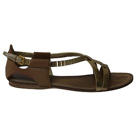 Sandalias Planas Gladiator de Miu Miu en Cuero Dorado Dorado Metálico
