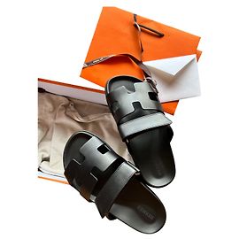 Hermès Zypern Sandalen schwarzes Leder Größe 36 Schwarz