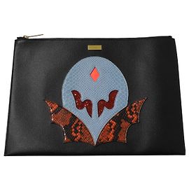 Stella Mc Cartney Clutch Stella Mccartney Superhéroes en Cuero Negro Multicolor