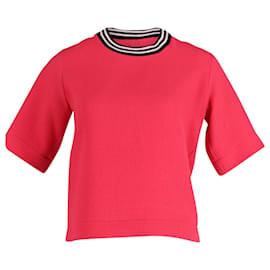 Sandro-Sandro Elien Striped Neck Textured Top in Pink Polyester-Pink