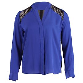 Blouse Sandro Détail Dentelle en Polyester Bleu Bleu