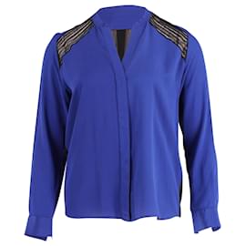Sandro-Sandro Lace Detail Blouse in Blue Polyester-Blue