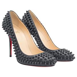 Christian Louboutin-Matte Black Spike Platform Pumps-Black
