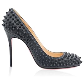 Christian Louboutin-Matte Black Spike Platform Pumps-Black