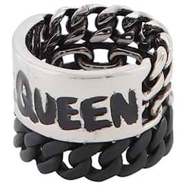 Alexander Mcqueen-Graffiti Chain Ring, brass-Silvery,Metallic