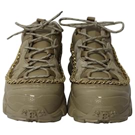 Burberry-Sneakers Arthur di Burberry con catena dorata in pelle color kaki-Verde,Cachi