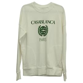 Casablanca-Casablanca Reverse Loopback Logo-Print Sweatshirt in White Cream Organic Cotton-White,Cream