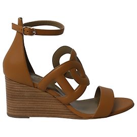 Hermès Escarpins compensés Hermes Brisbane en cuir marron clair Jaune Camel
