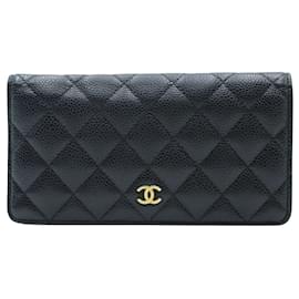 Chanel-Timeless Black Caviar Long Flap Wallet mit Gold Gardware-Schwarz