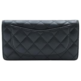 Chanel-Timeless Black Caviar Long Flap Wallet mit Gold Gardware-Schwarz