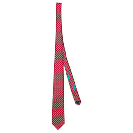 Salvatore Ferragamo-Swan-Print Silk Necktie-Red