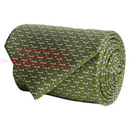 Salvatore Ferragamo-Dog-Print Silk Necktie-Orange