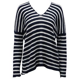 Vince Gestreifter Pullover aus marineblauem Leinen Blau