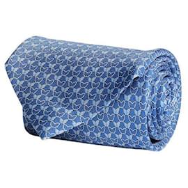 Salvatore Ferragamo-Butterfly-Print Silk Necktie-Blue